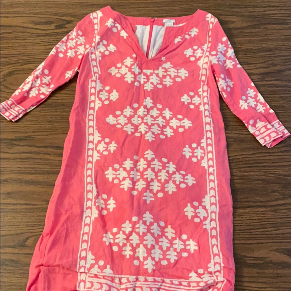 J. Crew 100% Linen Dress Coral and Cream Size 0